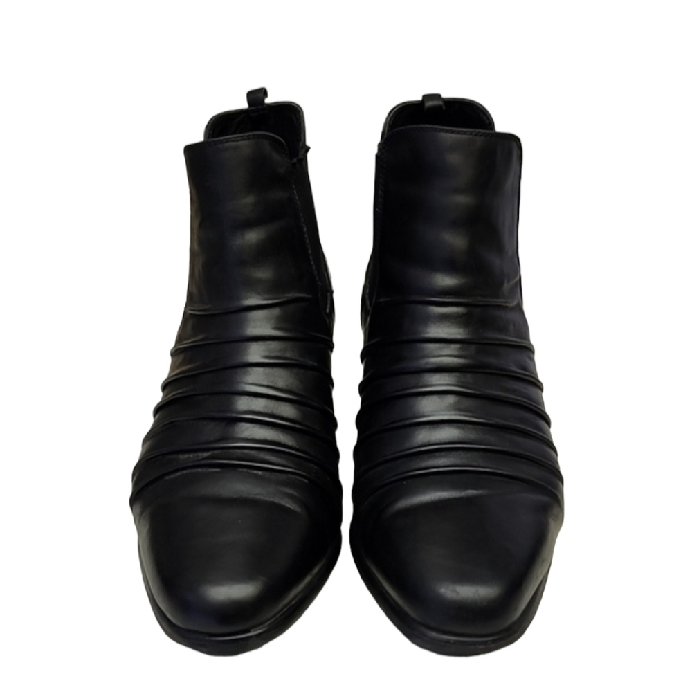 VINTAGE ROS HOMMERSON Ruched Leather Booties 10W Black Chelsea Ankle Booties - Picture 16 of 16